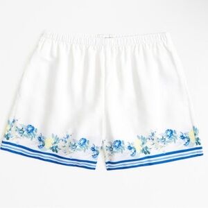 Abercrombie & Fitch White Athletic Shorts with Blue and Yellow Floral Trim